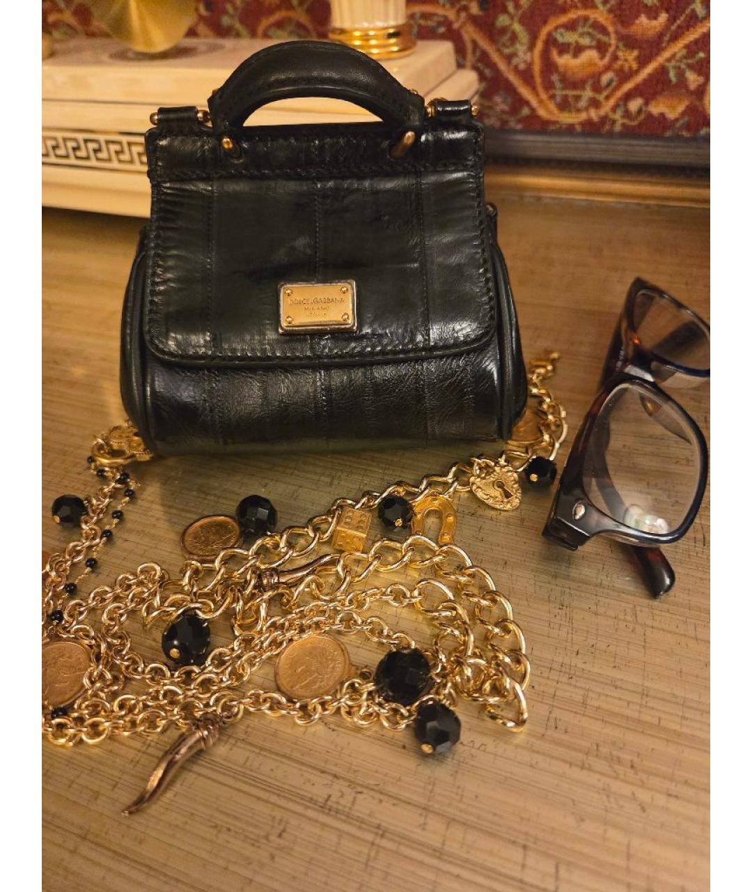 DOLCE&GABBANA Черная кожаная сумка через плечо, фото 4