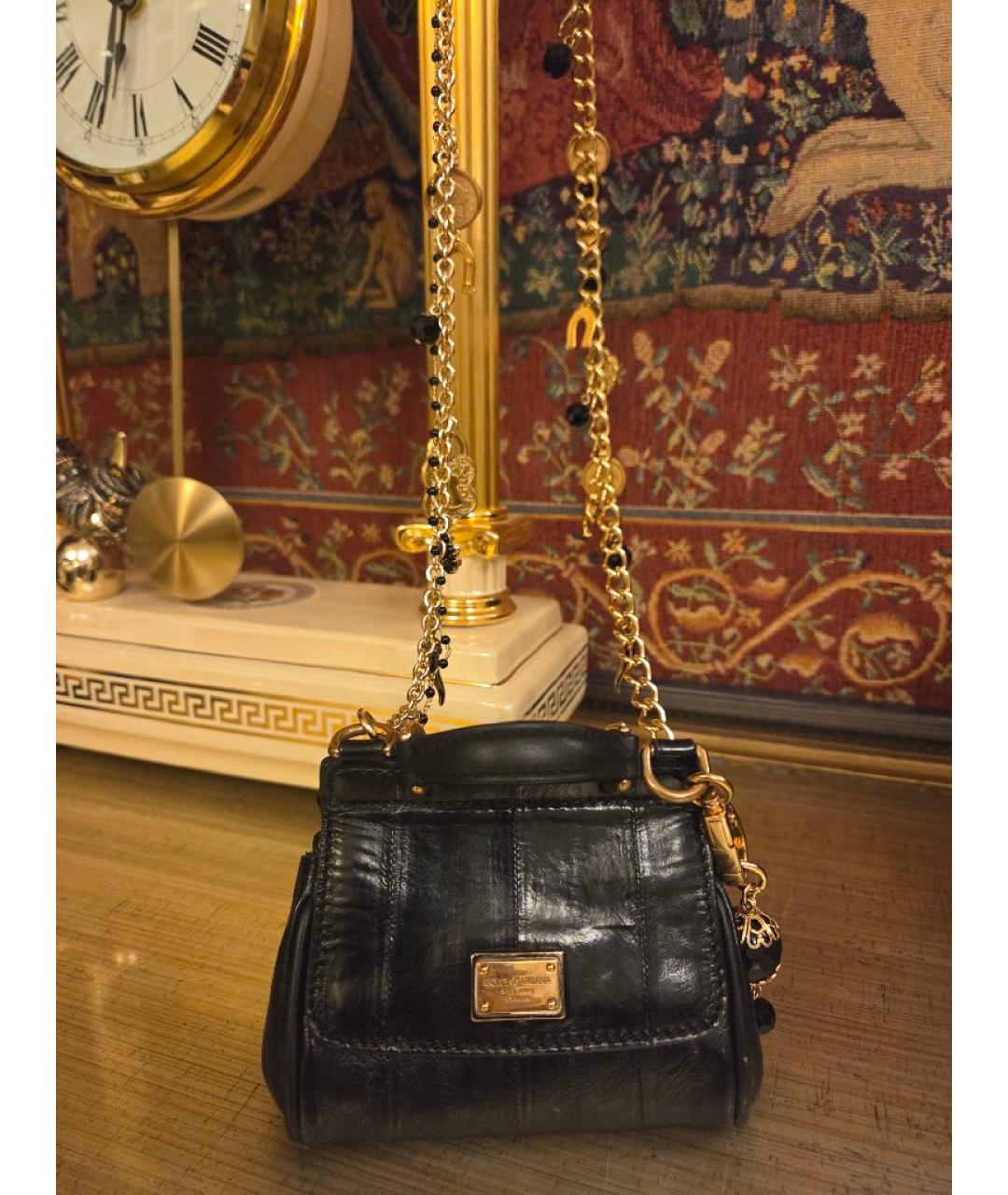 DOLCE&GABBANA Черная кожаная сумка через плечо, фото 5