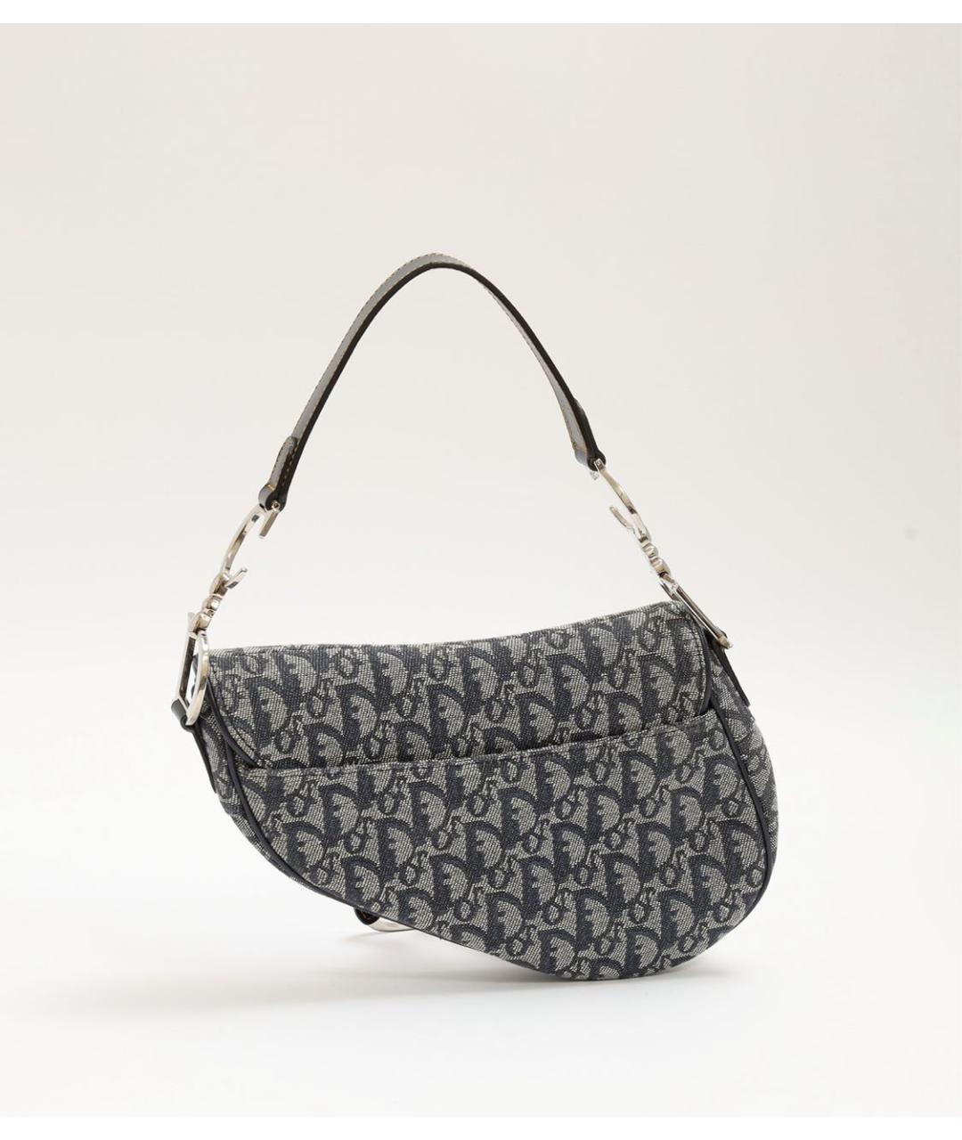 CHRISTIAN DIOR Темно-синяя тканевая сумка с короткими ручками, фото 3