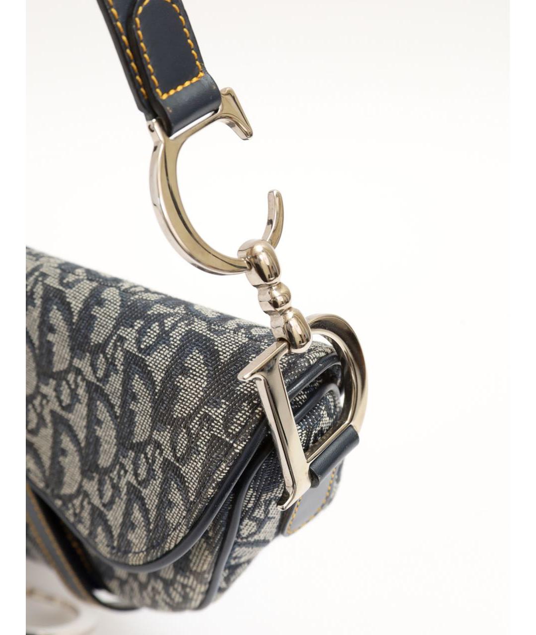 CHRISTIAN DIOR Темно-синяя тканевая сумка с короткими ручками, фото 4