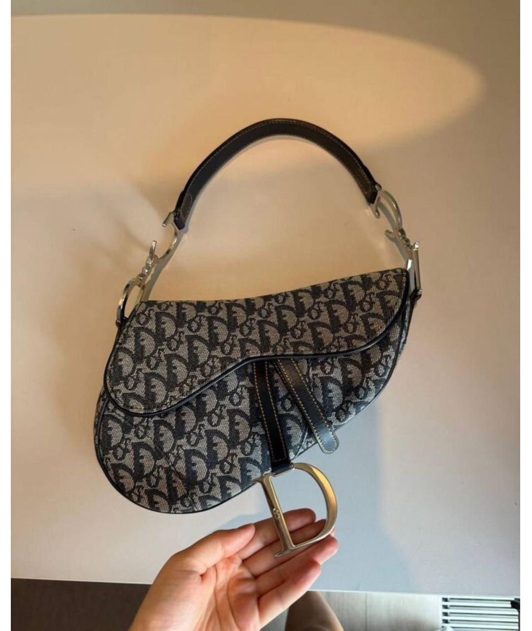 CHRISTIAN DIOR Темно-синяя тканевая сумка с короткими ручками, фото 8