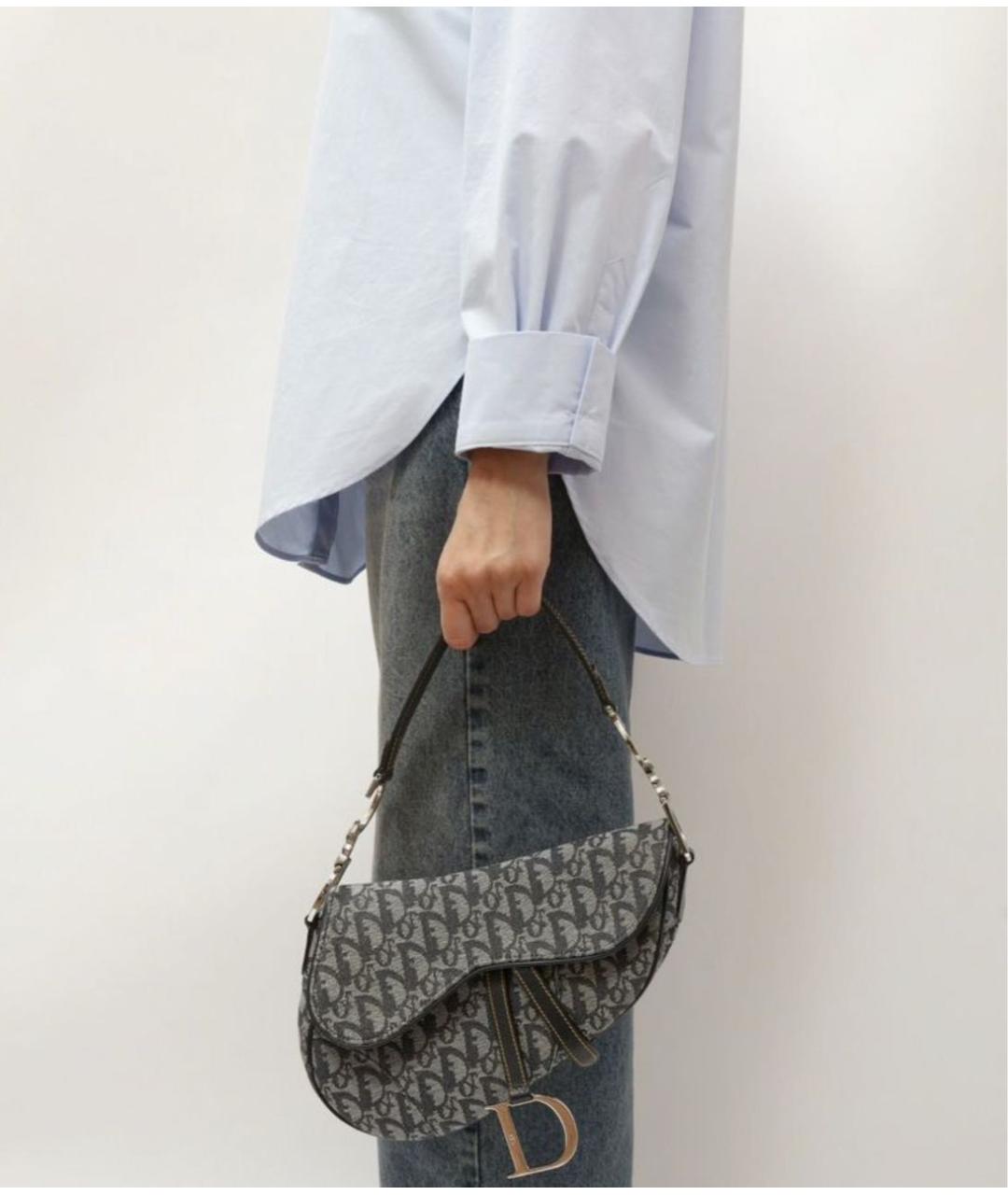 CHRISTIAN DIOR Темно-синяя тканевая сумка с короткими ручками, фото 5