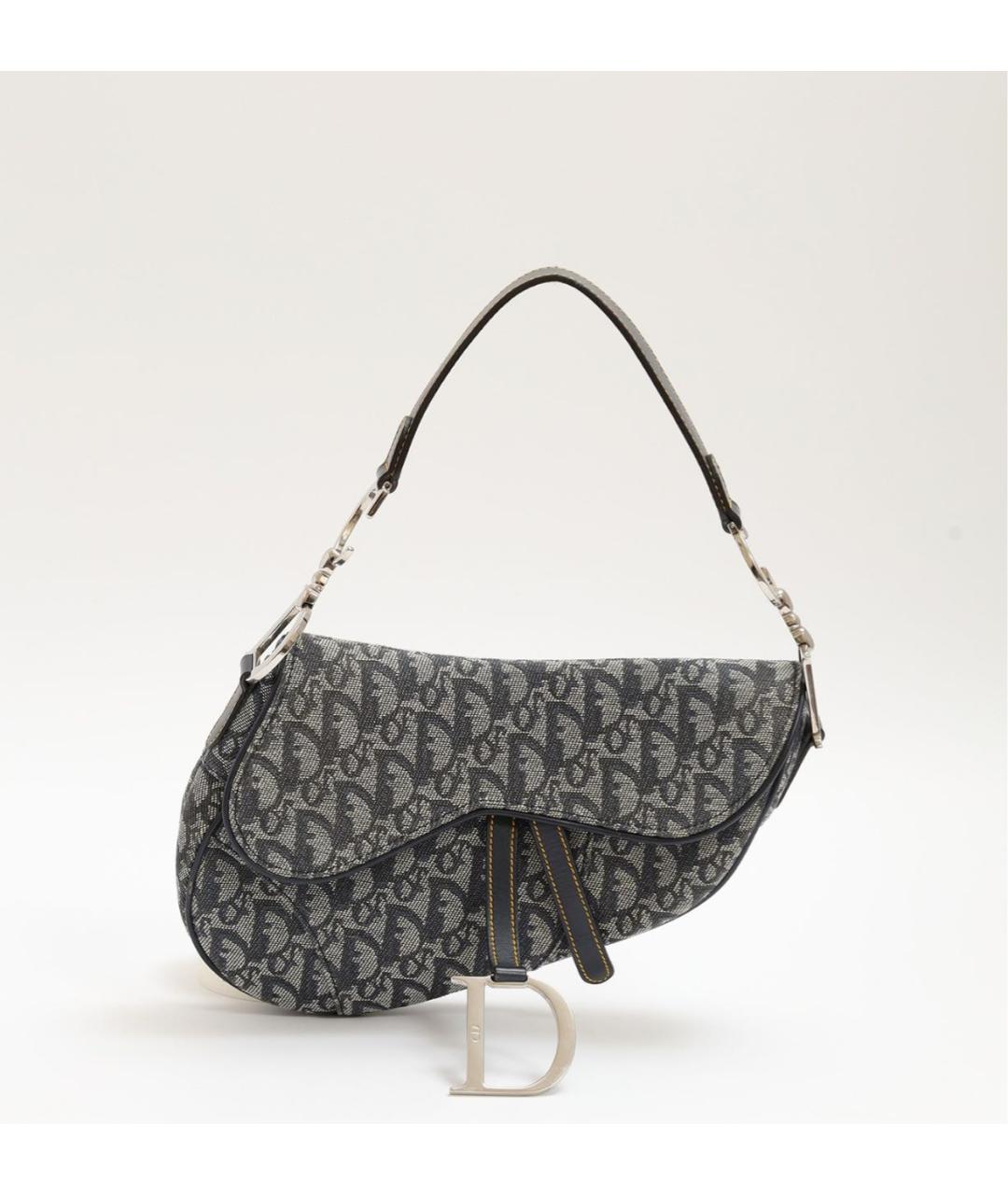 CHRISTIAN DIOR Темно-синяя тканевая сумка с короткими ручками, фото 9