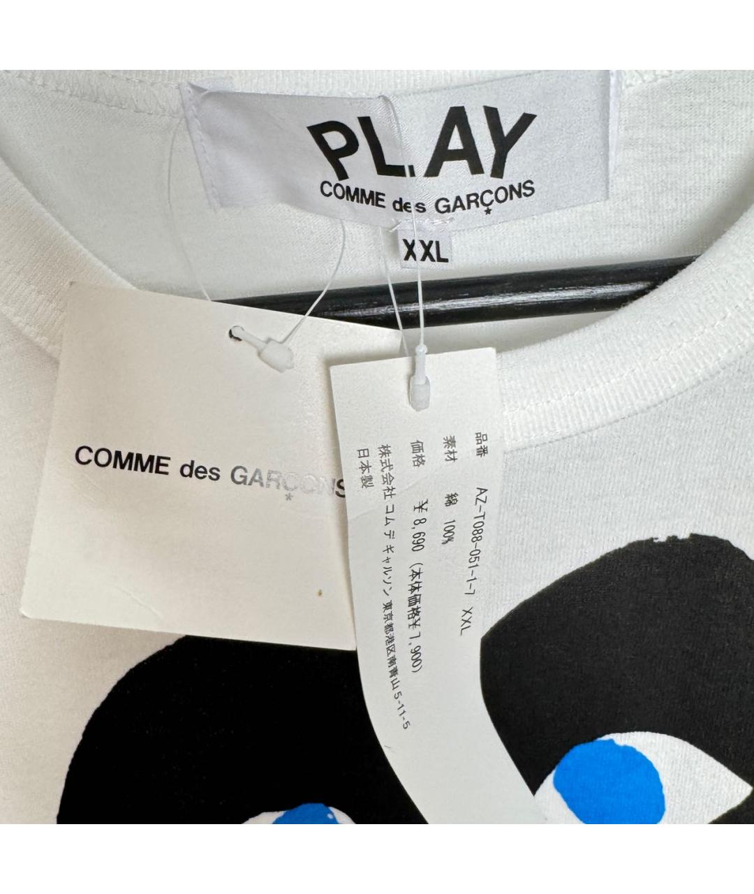 COMME DES GARÇONS PLAY Белая хлопковая футболка, фото 3