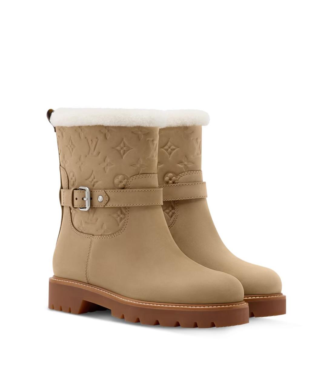 LOUIS VUITTON Бежевые кожаные ботинки, фото 3