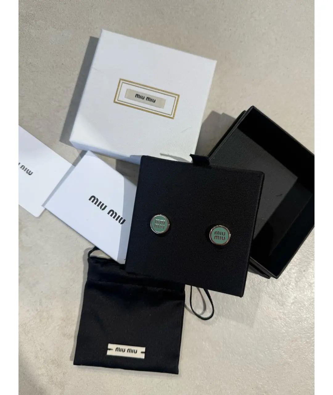 MIU MIU Зеленые металлические серьги, фото 5