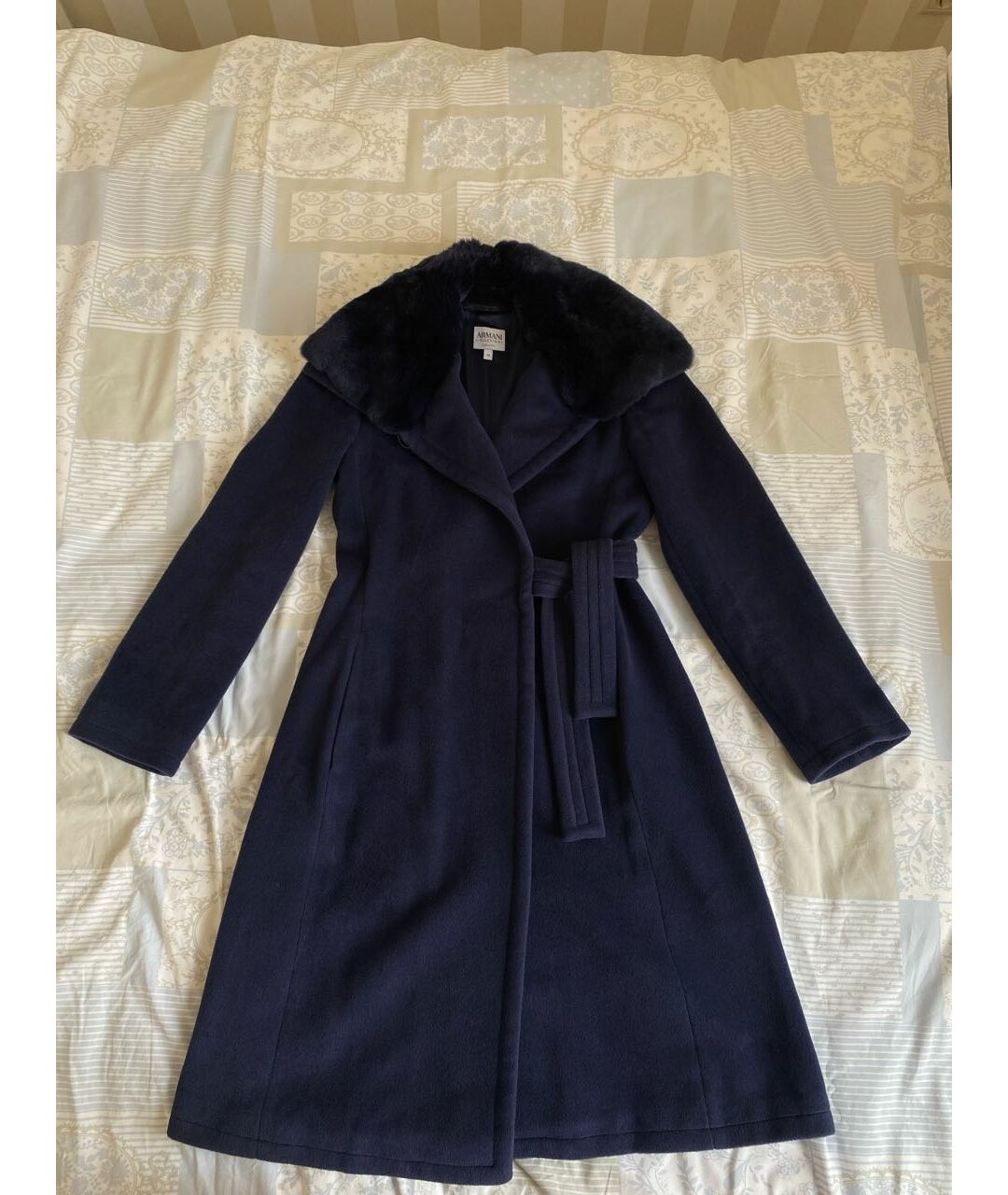 ARMANI COLLEZIONI Темно-синее шерстяное пальто, фото 8