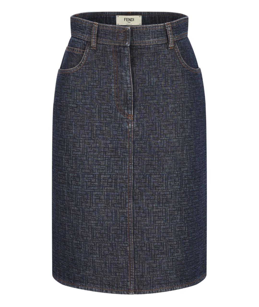 FENDI Темно-синяя хлопковая юбка миди, фото 1