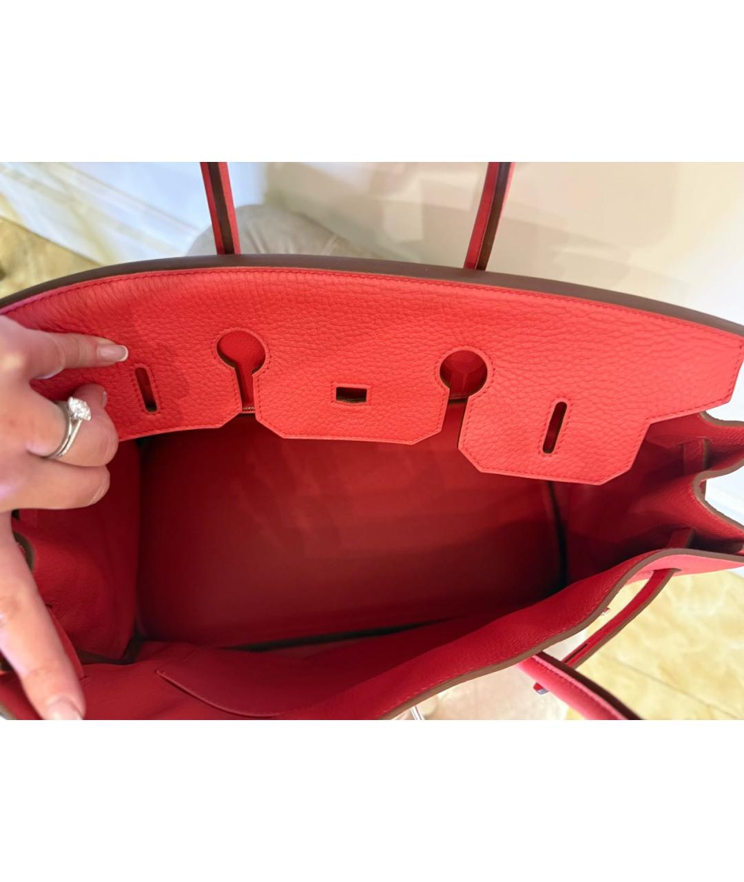 HERMES Коралловая кожаная сумка с короткими ручками, фото 4
