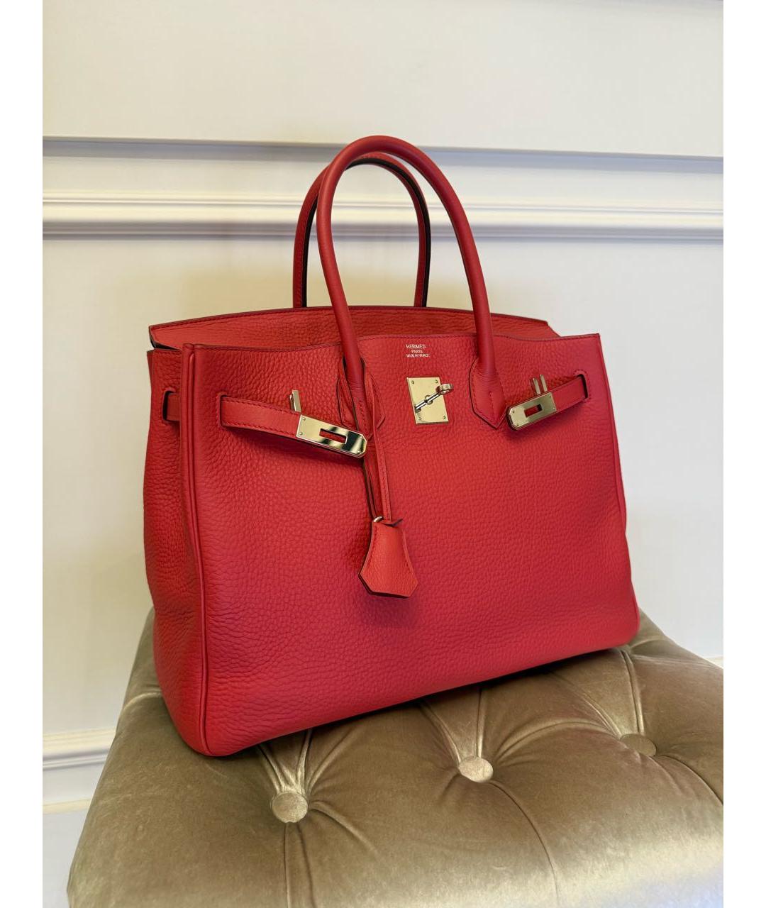 HERMES Коралловая кожаная сумка с короткими ручками, фото 2