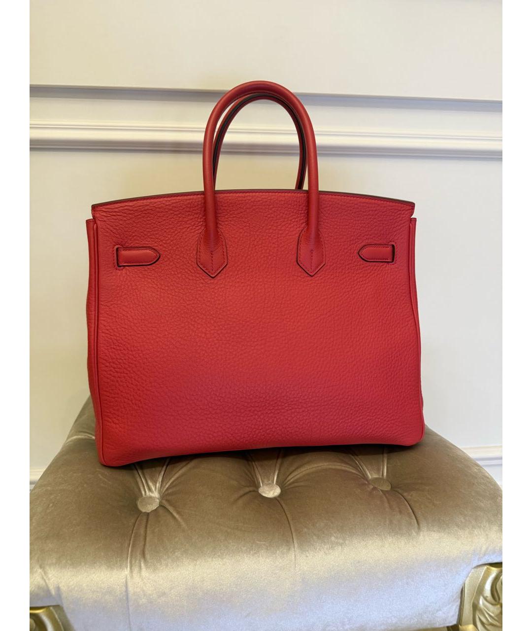 HERMES Коралловая кожаная сумка с короткими ручками, фото 3
