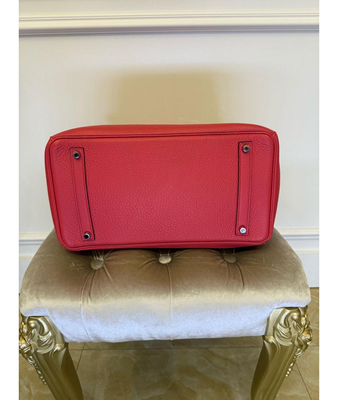 HERMES Коралловая кожаная сумка с короткими ручками, фото 5