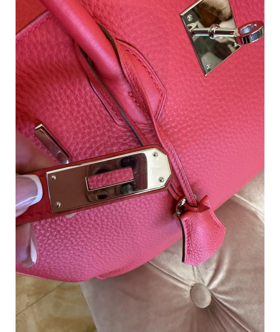 HERMES Коралловая кожаная сумка с короткими ручками, фото 7