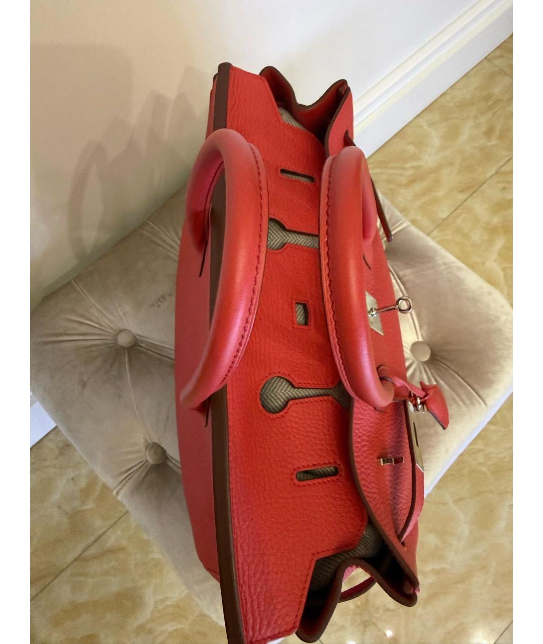 HERMES Коралловая кожаная сумка с короткими ручками, фото 6