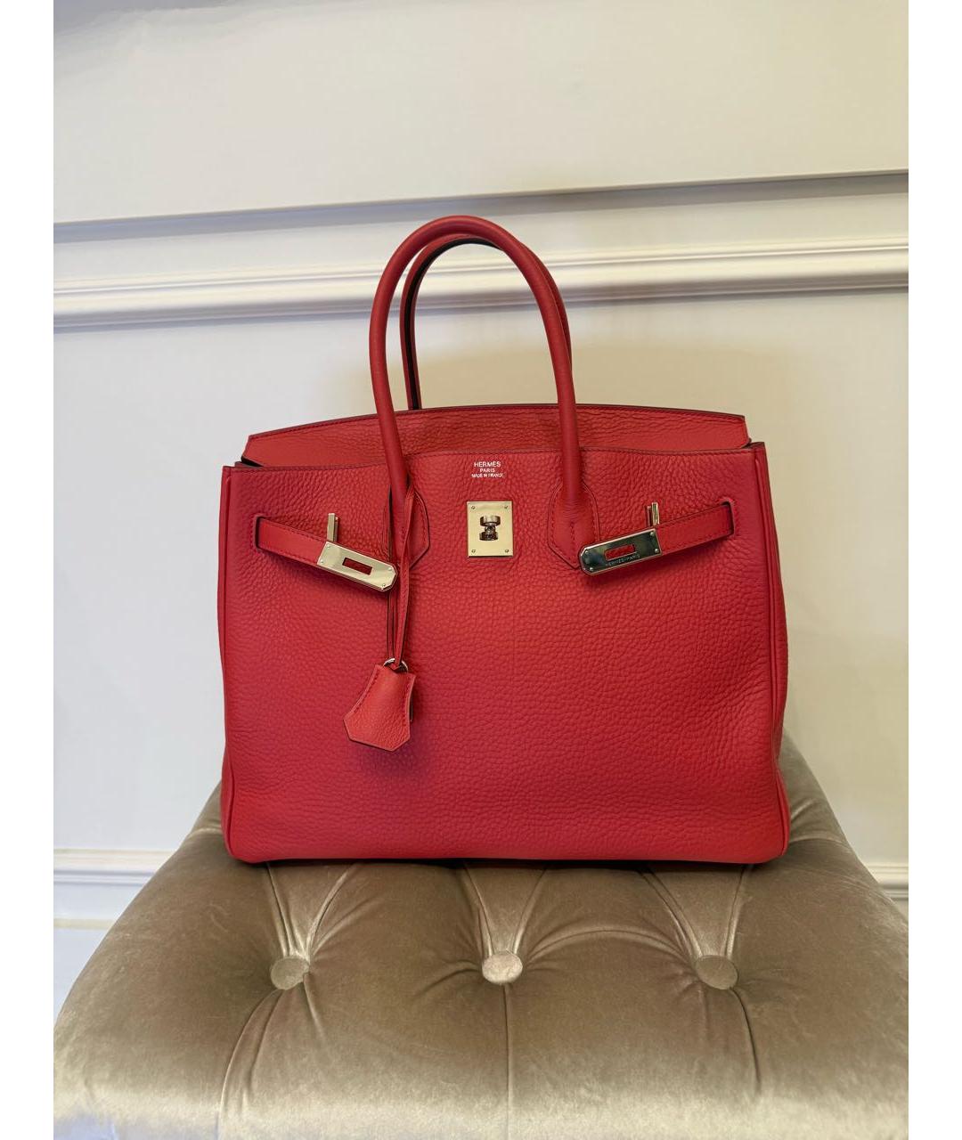 HERMES Коралловая кожаная сумка с короткими ручками, фото 8