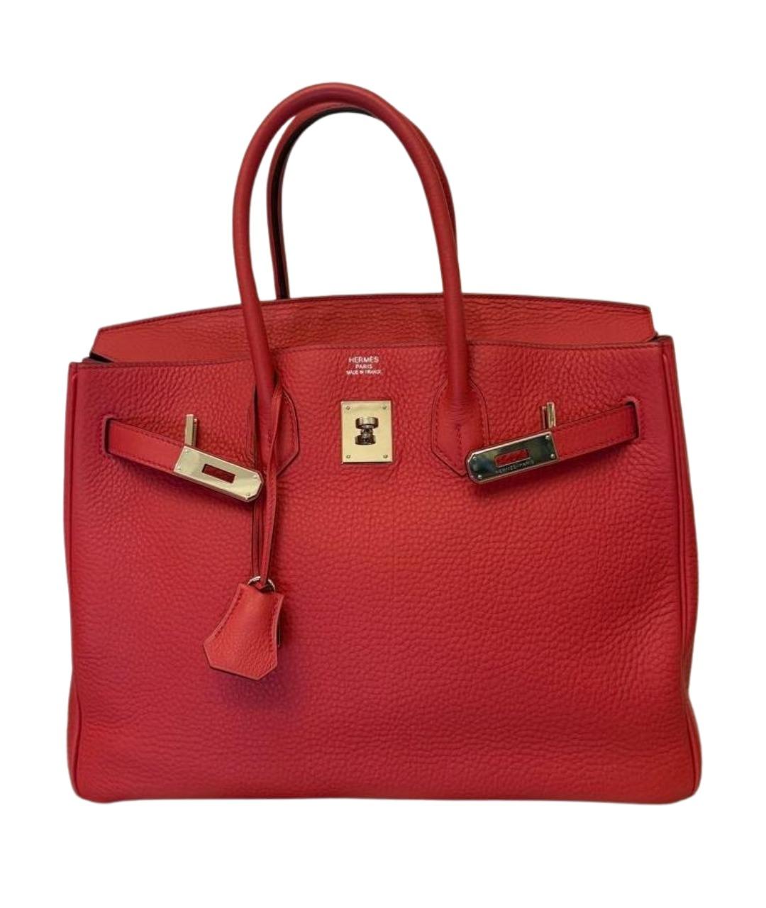 HERMES Коралловая кожаная сумка с короткими ручками, фото 1