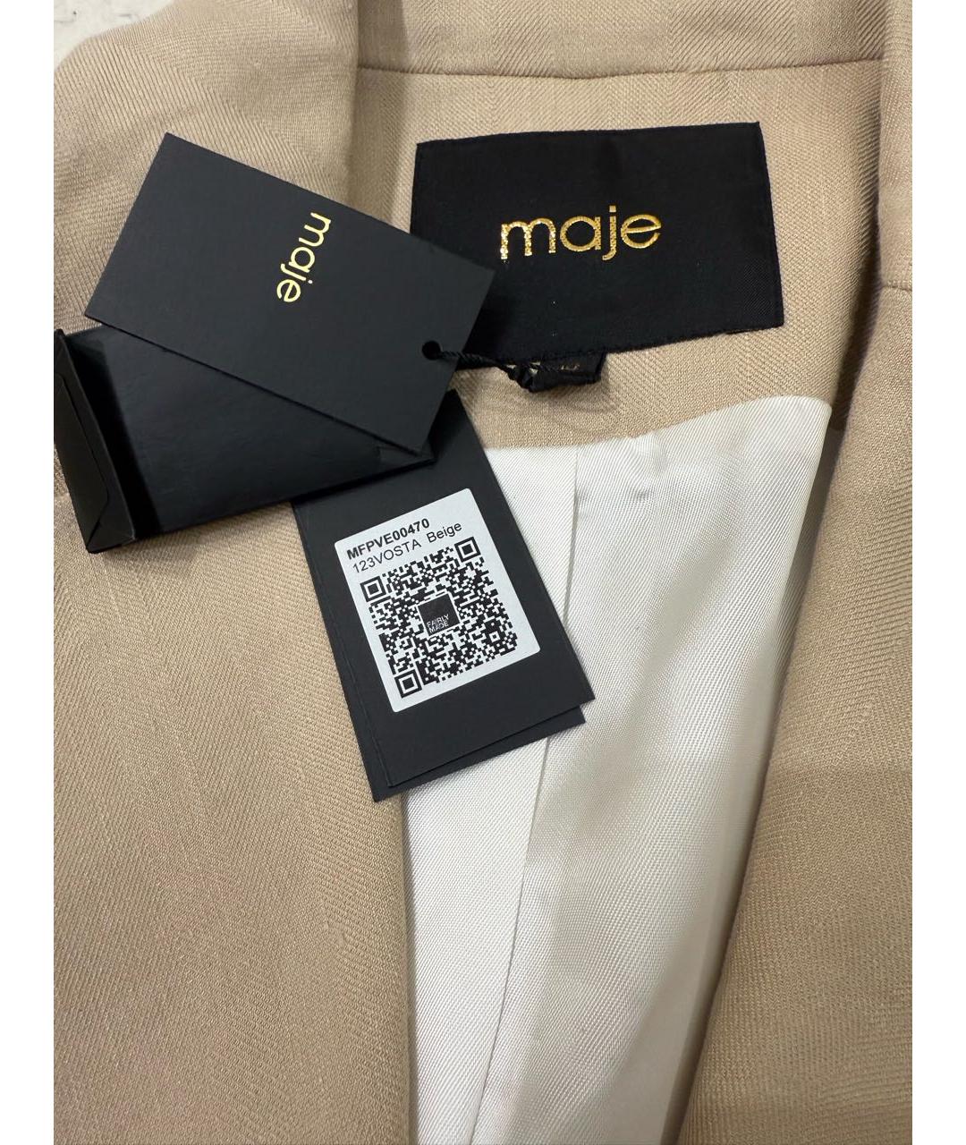MAJE Бежевый льняной жакет/пиджак, фото 3