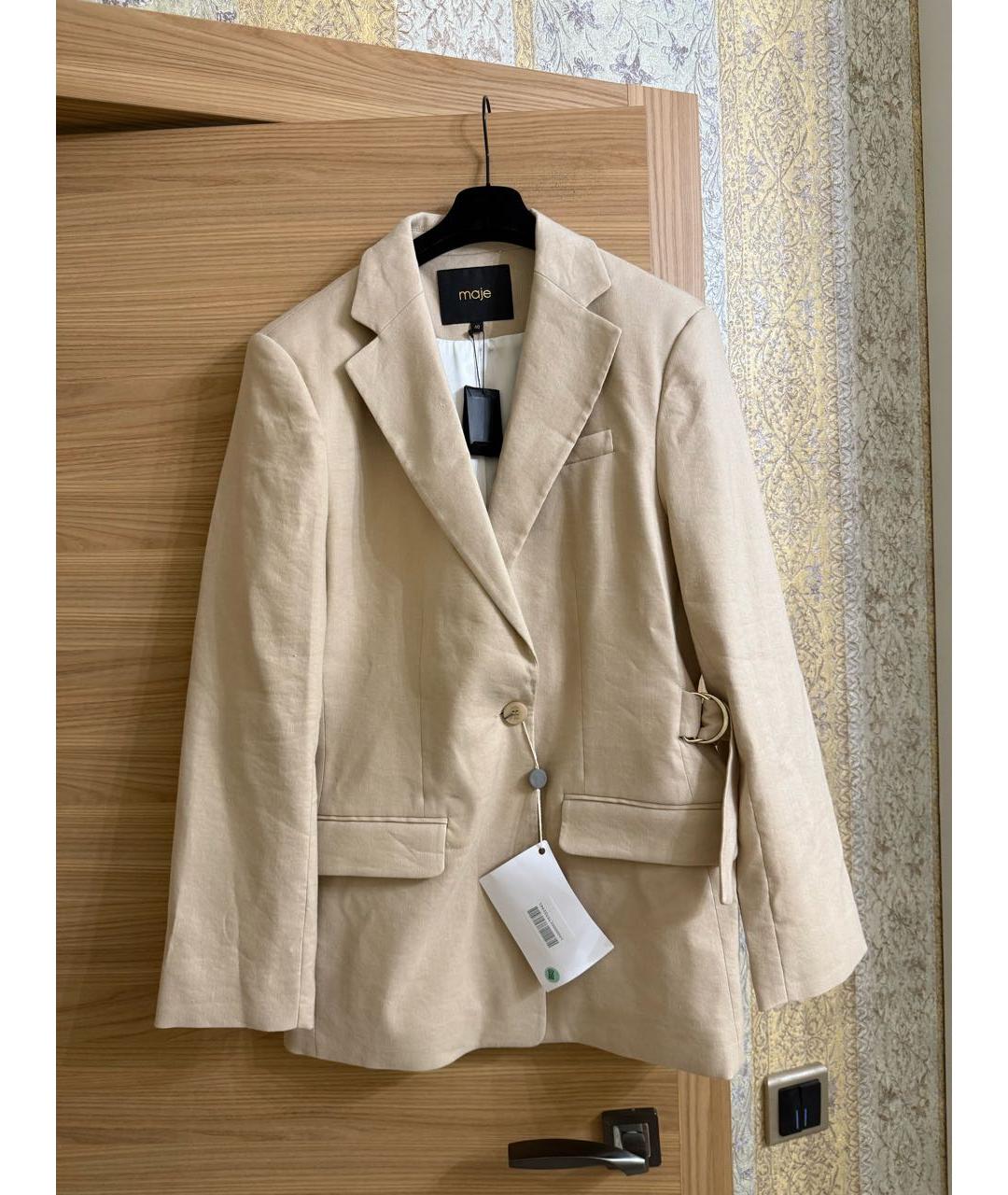 MAJE Бежевый льняной жакет/пиджак, фото 6