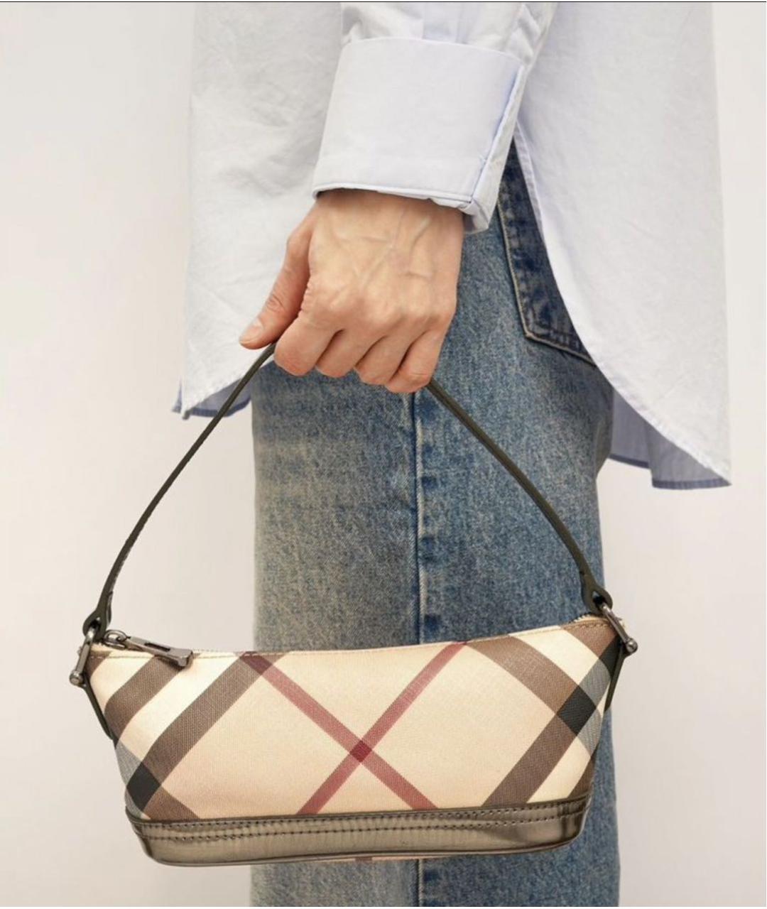 BURBERRY Бежевая кожаная сумка с короткими ручками, фото 6