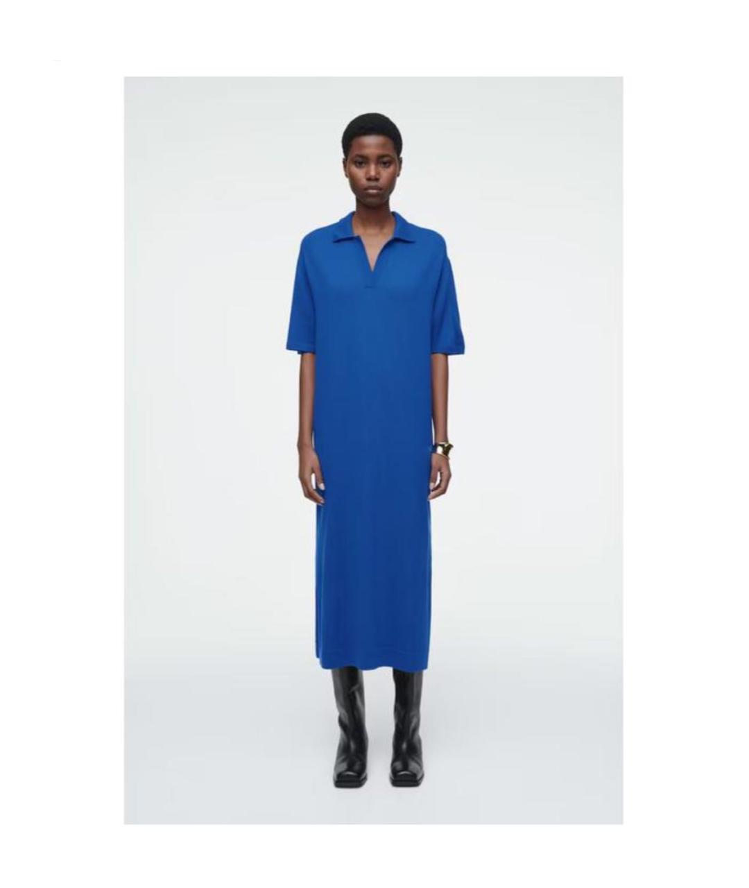 COS Синее шерстяное повседневное платье, фото 3