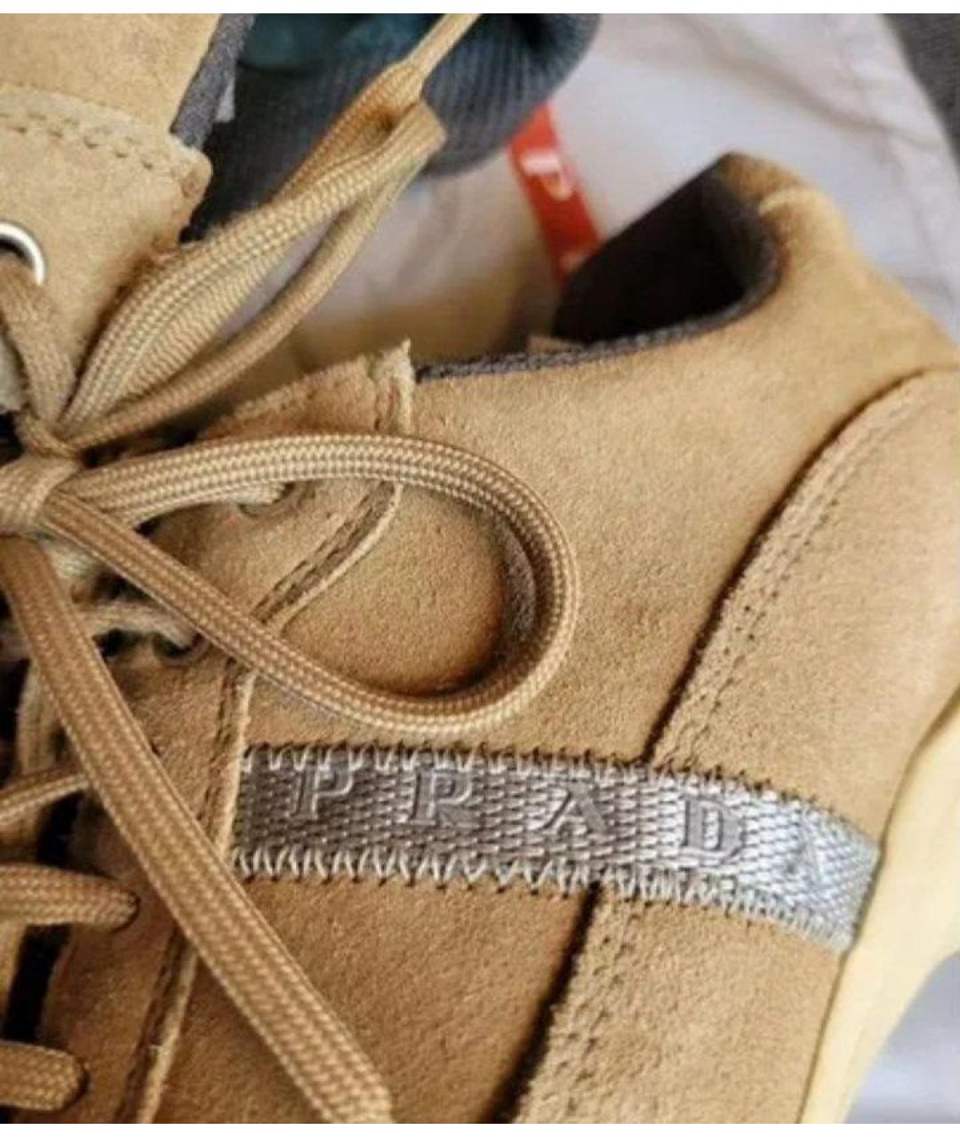 PRADA Бежевые замшевые кеды, фото 6