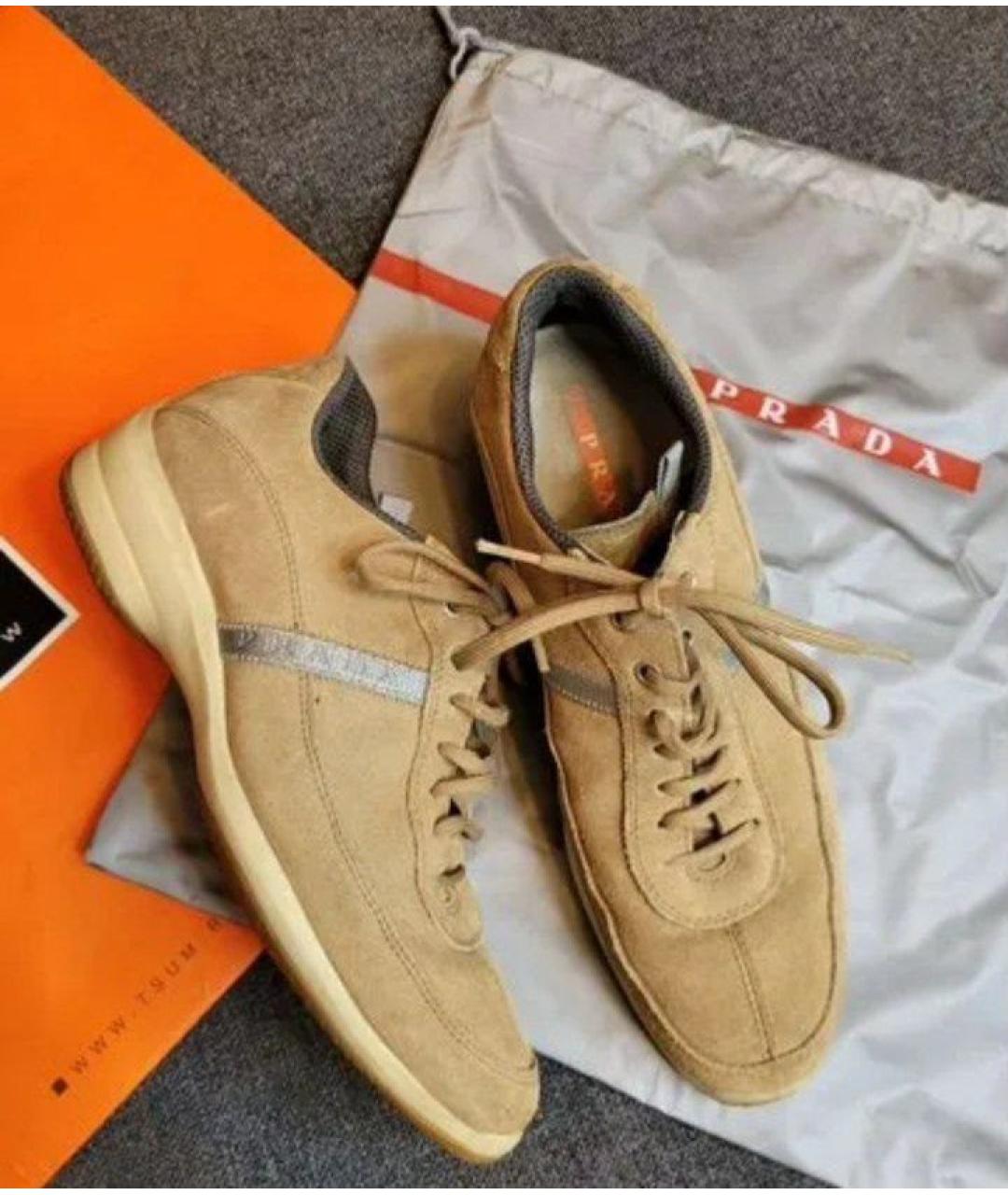 PRADA Бежевые замшевые кеды, фото 2