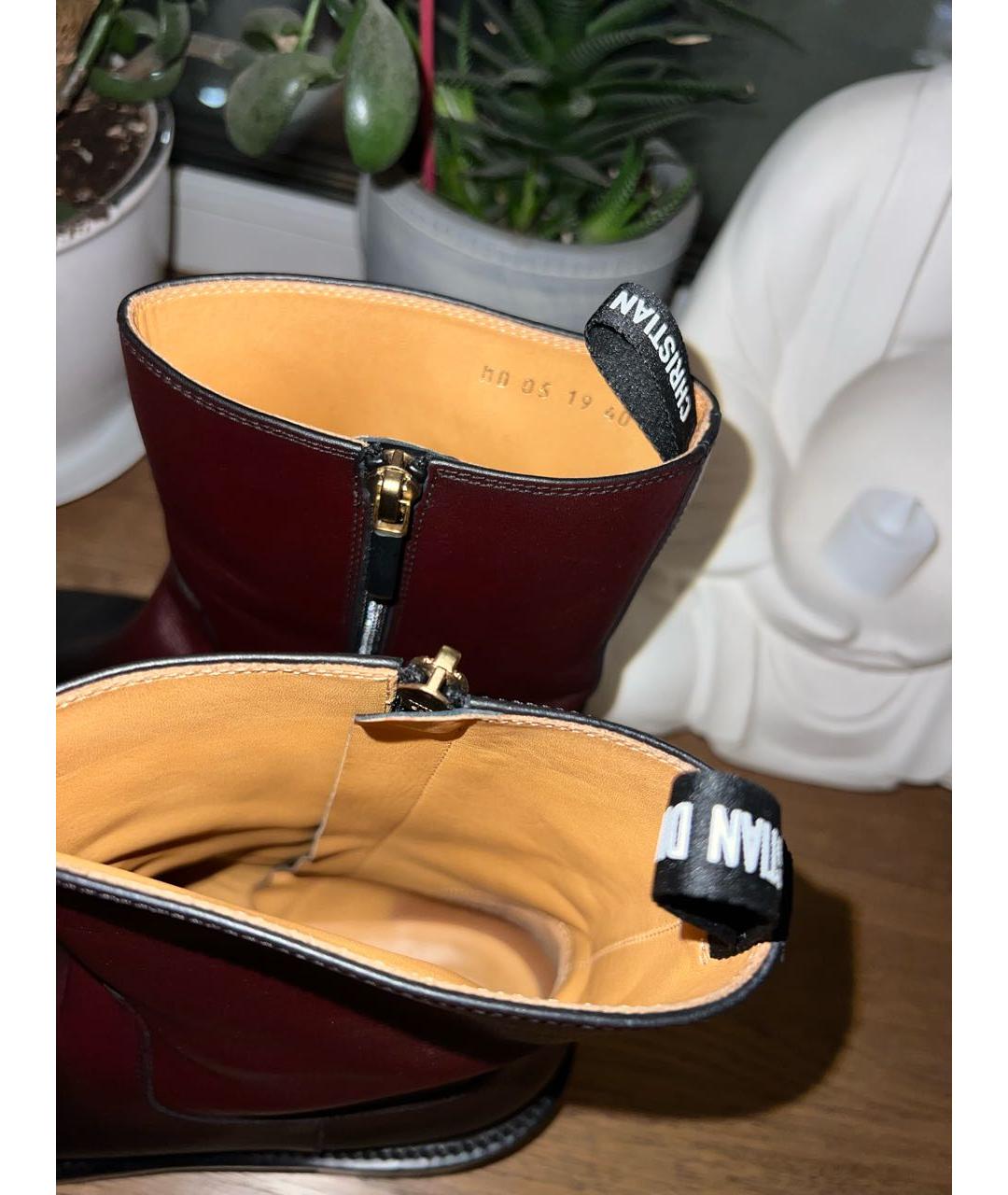 CHRISTIAN DIOR Бордовые кожаные полусапоги, фото 3