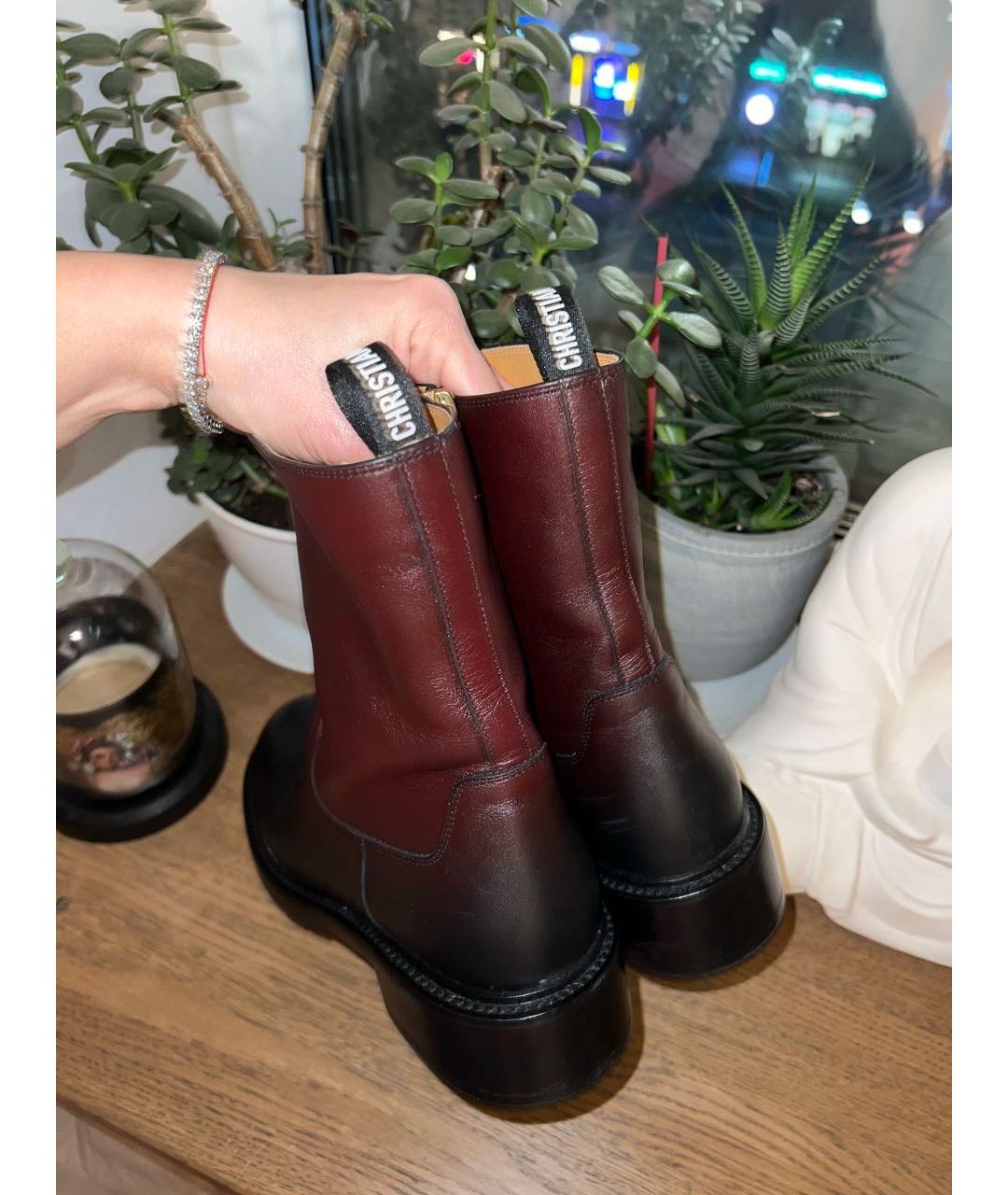 CHRISTIAN DIOR Бордовые кожаные полусапоги, фото 2