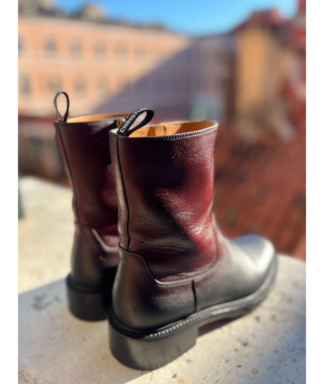 CHRISTIAN DIOR Бордовые кожаные полусапоги, фото 4