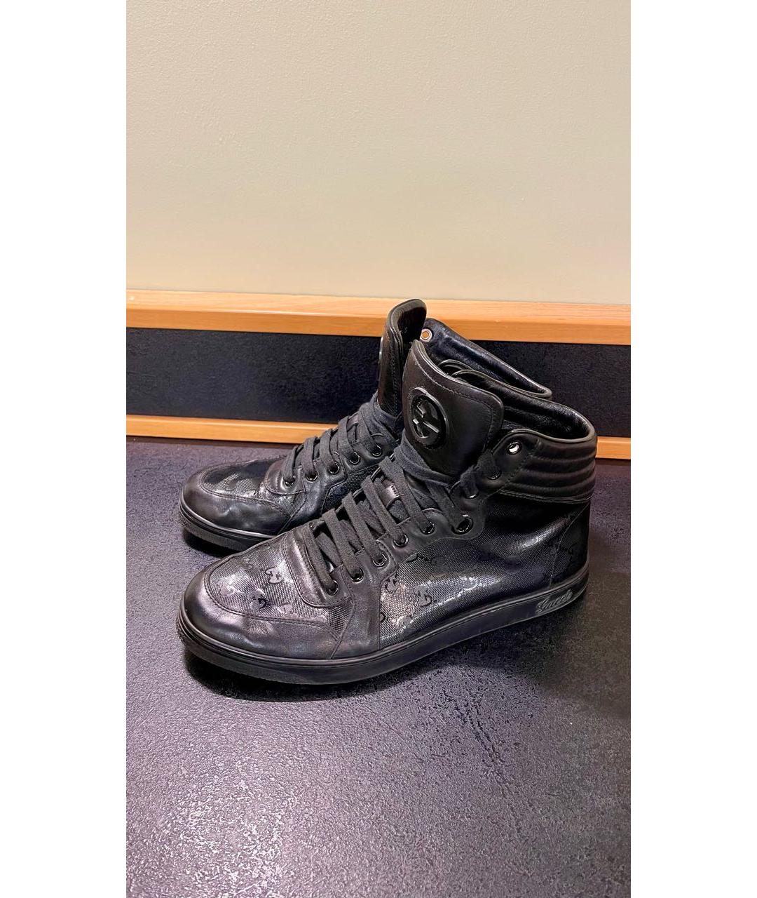 GUCCI Черные высокие кроссовки / кеды из лакированной кожи, фото 6