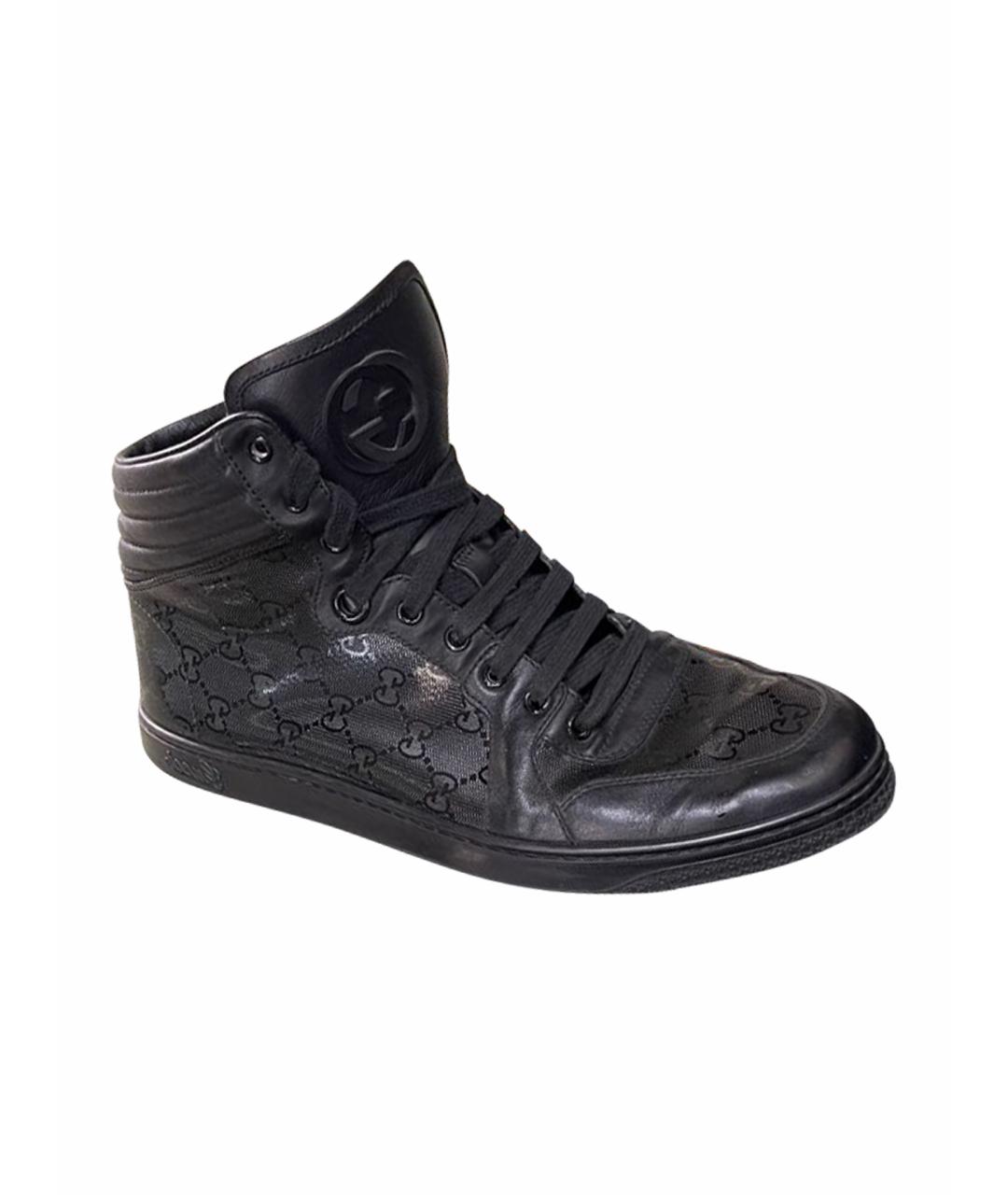 GUCCI Черные высокие кроссовки / кеды из лакированной кожи, фото 1