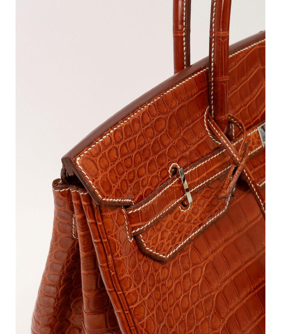 HERMES Коричневая сумка с короткими ручками из экзотической кожи, фото 6