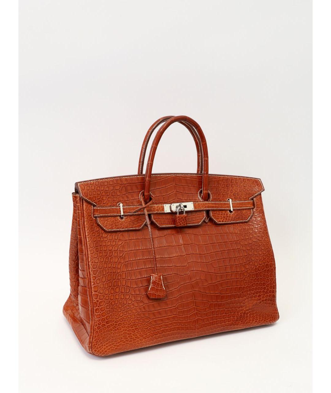 HERMES Коричневая сумка с короткими ручками из экзотической кожи, фото 2