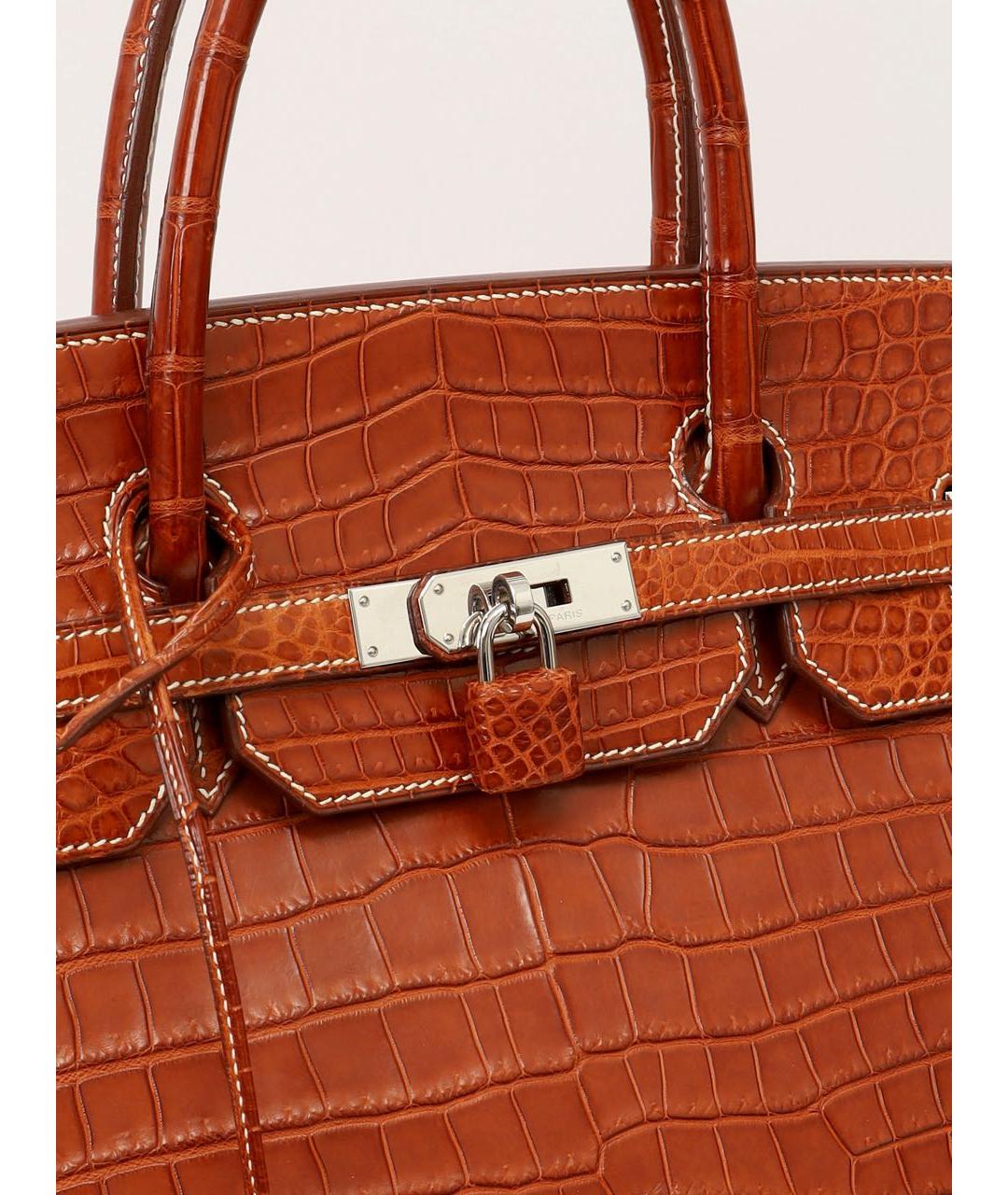 HERMES Коричневая сумка с короткими ручками из экзотической кожи, фото 4