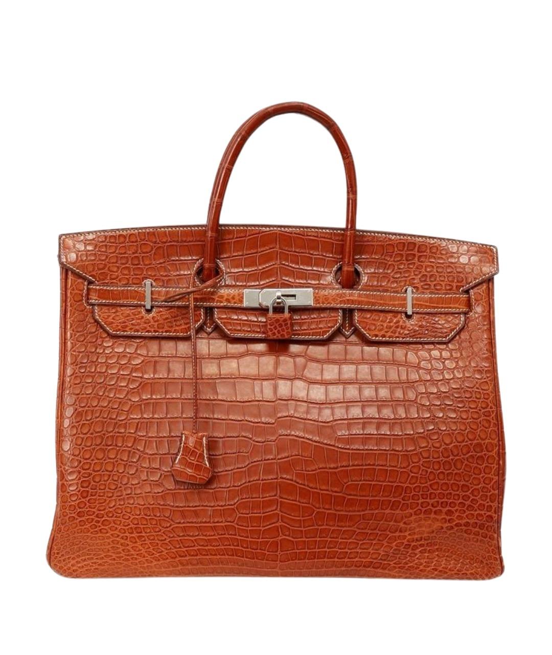 HERMES Коричневая сумка с короткими ручками из экзотической кожи, фото 1