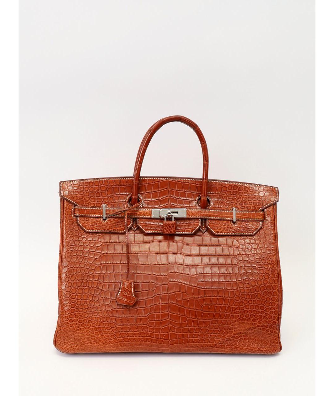 HERMES Коричневая сумка с короткими ручками из экзотической кожи, фото 9