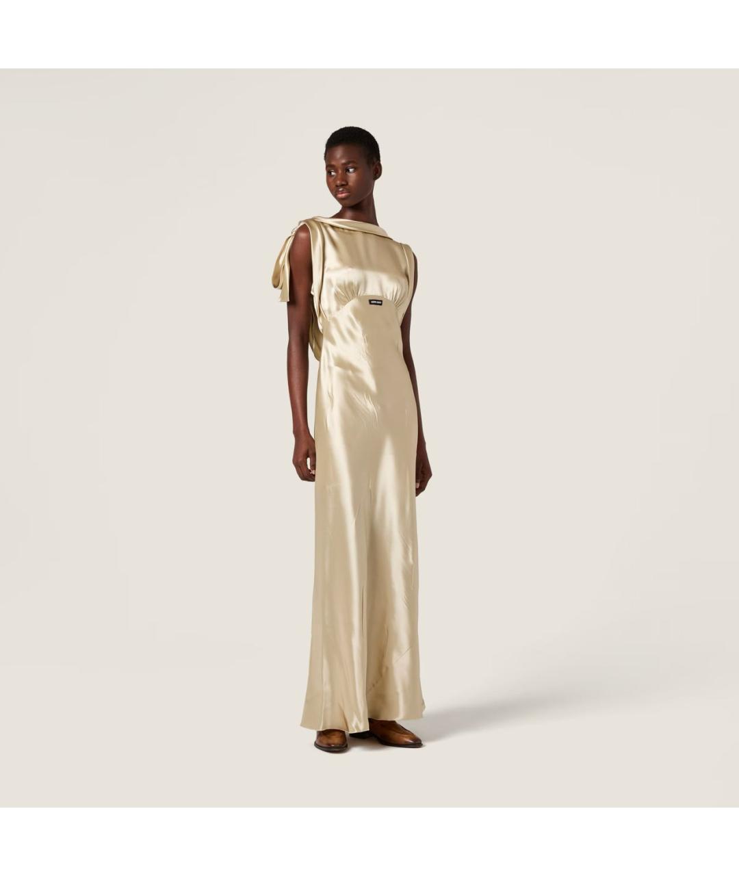 MIU MIU Бежевое вискозное повседневное платье, фото 2