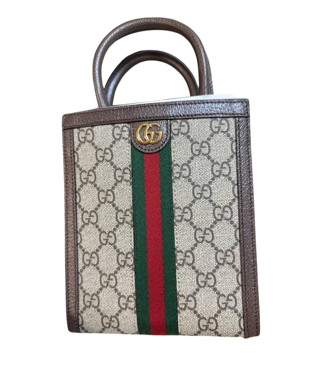 GUCCI Коричневая жаккардовая сумка через плечо, фото 1