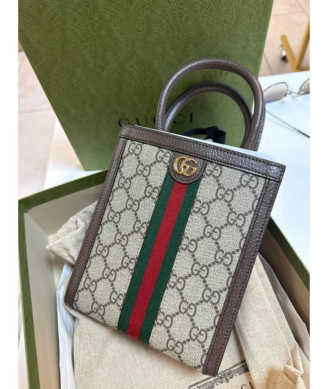 GUCCI Коричневая жаккардовая сумка через плечо, фото 2