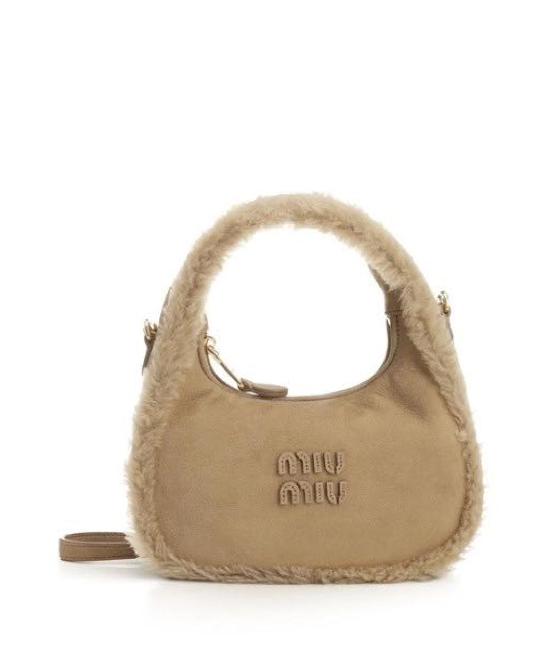 MIU MIU Бежевая замшевая сумка с короткими ручками, фото 5