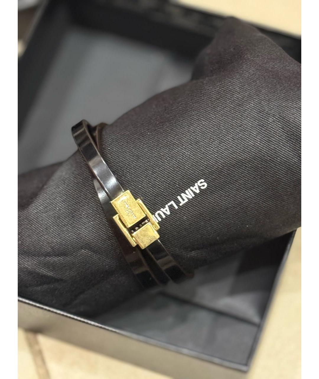 SAINT LAURENT Черный кожаный браслет, фото 6