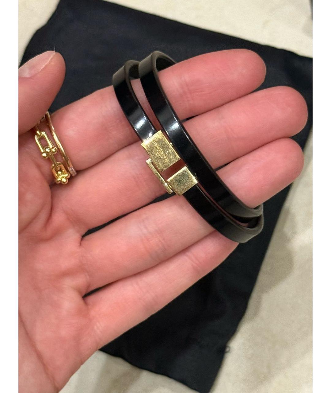 SAINT LAURENT Черный кожаный браслет, фото 3