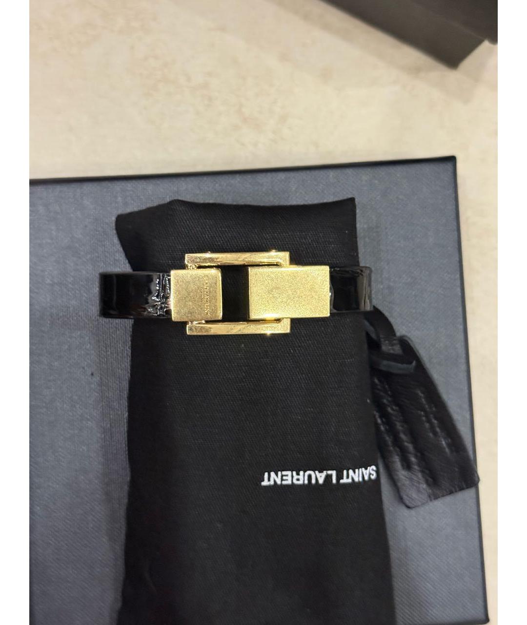 SAINT LAURENT Черный кожаный браслет, фото 7