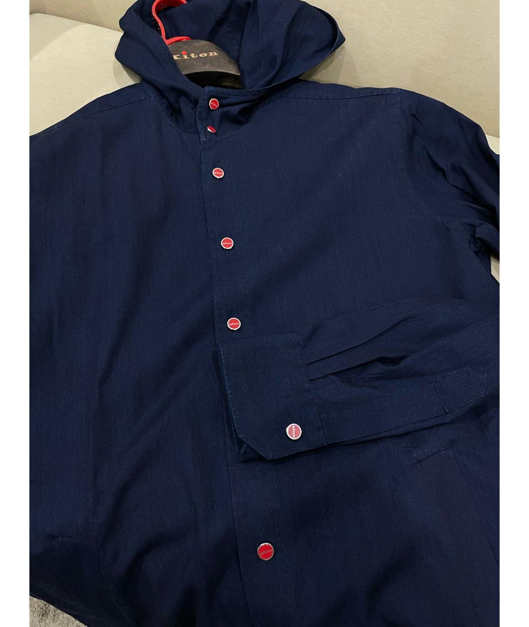 KITON Темно-синяя хлопко-лиоцелловая кэжуал рубашка, фото 4