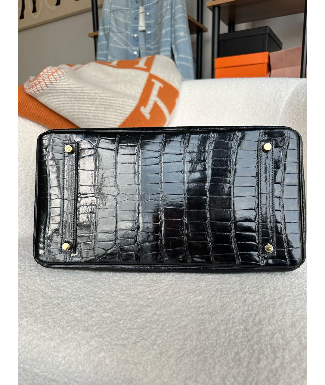 HERMES Черная сумка с короткими ручками из экзотической кожи, фото 5
