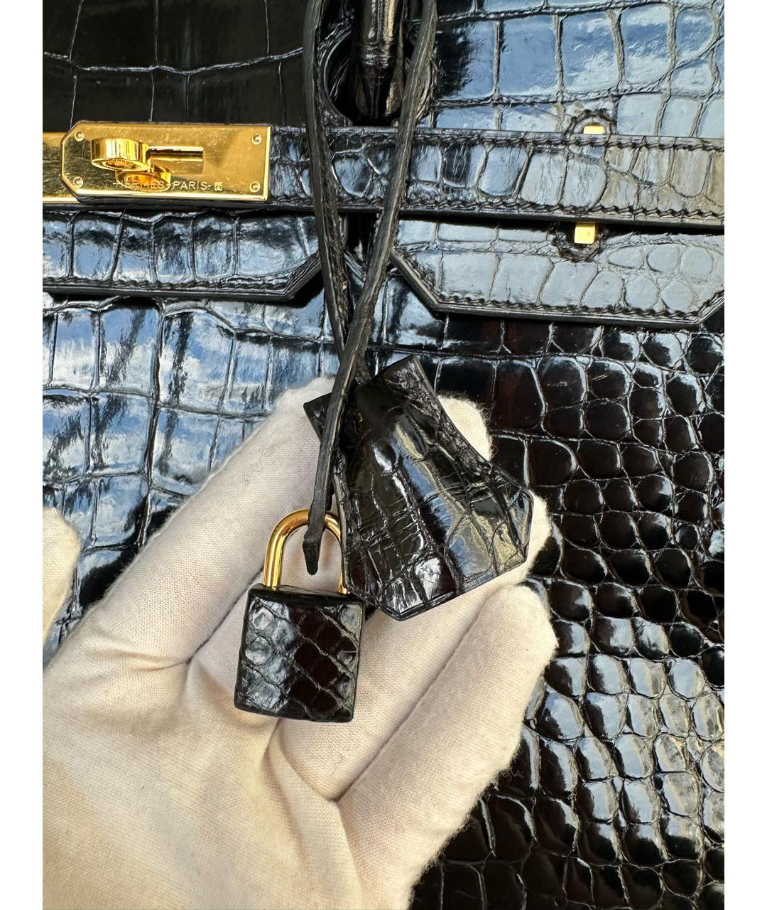 HERMES Черная сумка с короткими ручками из экзотической кожи, фото 7