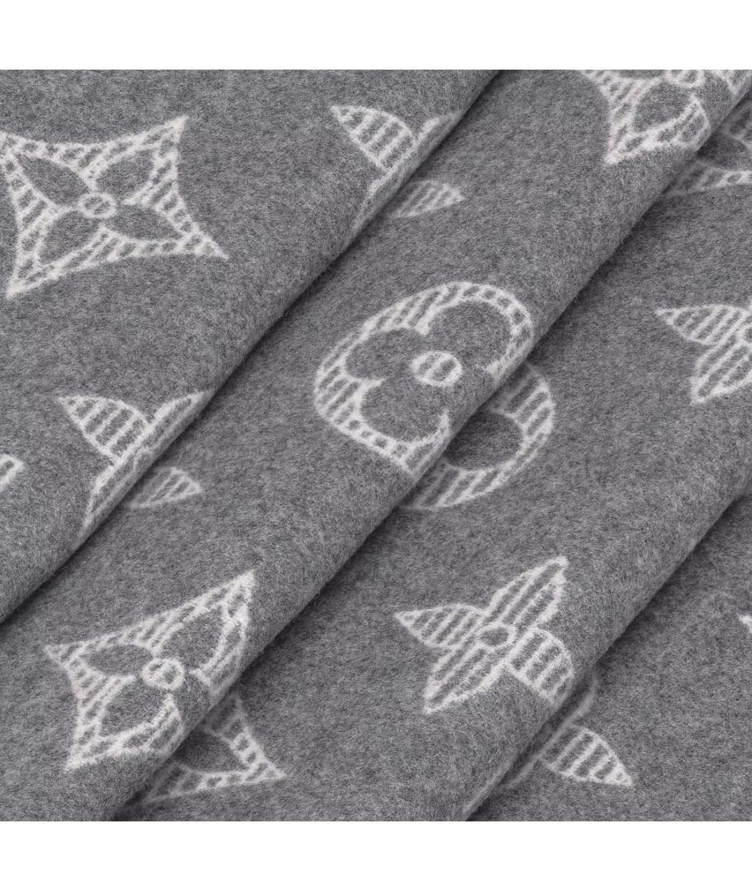 LOUIS VUITTON Серый шерстяной шарф, фото 4