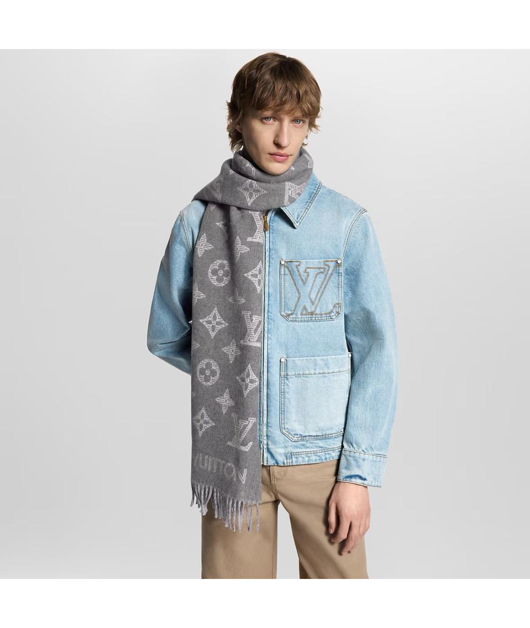 LOUIS VUITTON Серый шерстяной шарф, фото 2