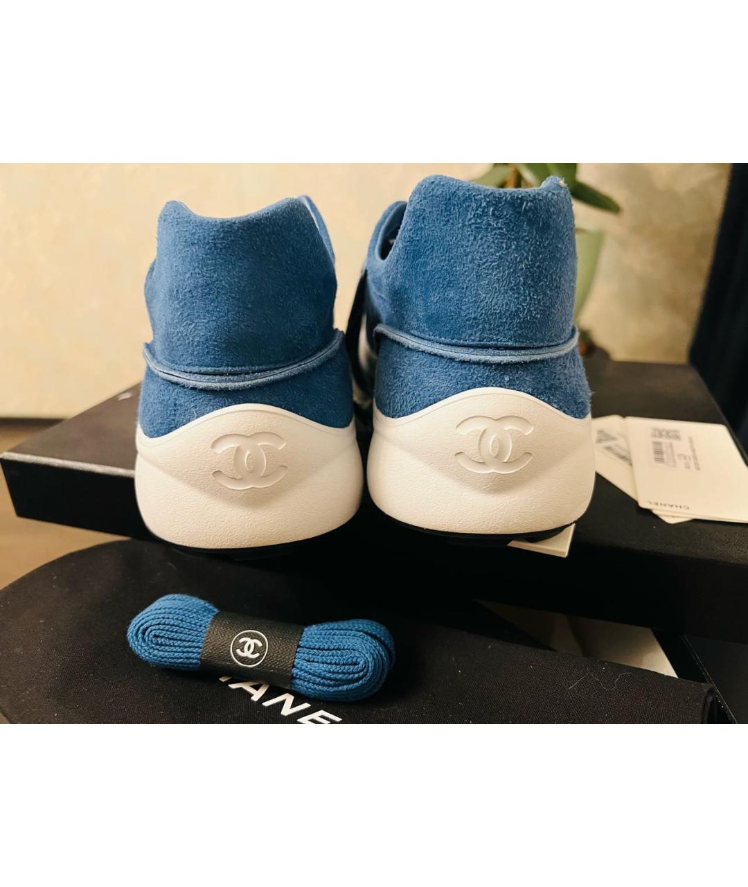 CHANEL Голубые замшевые кроссовки, фото 4