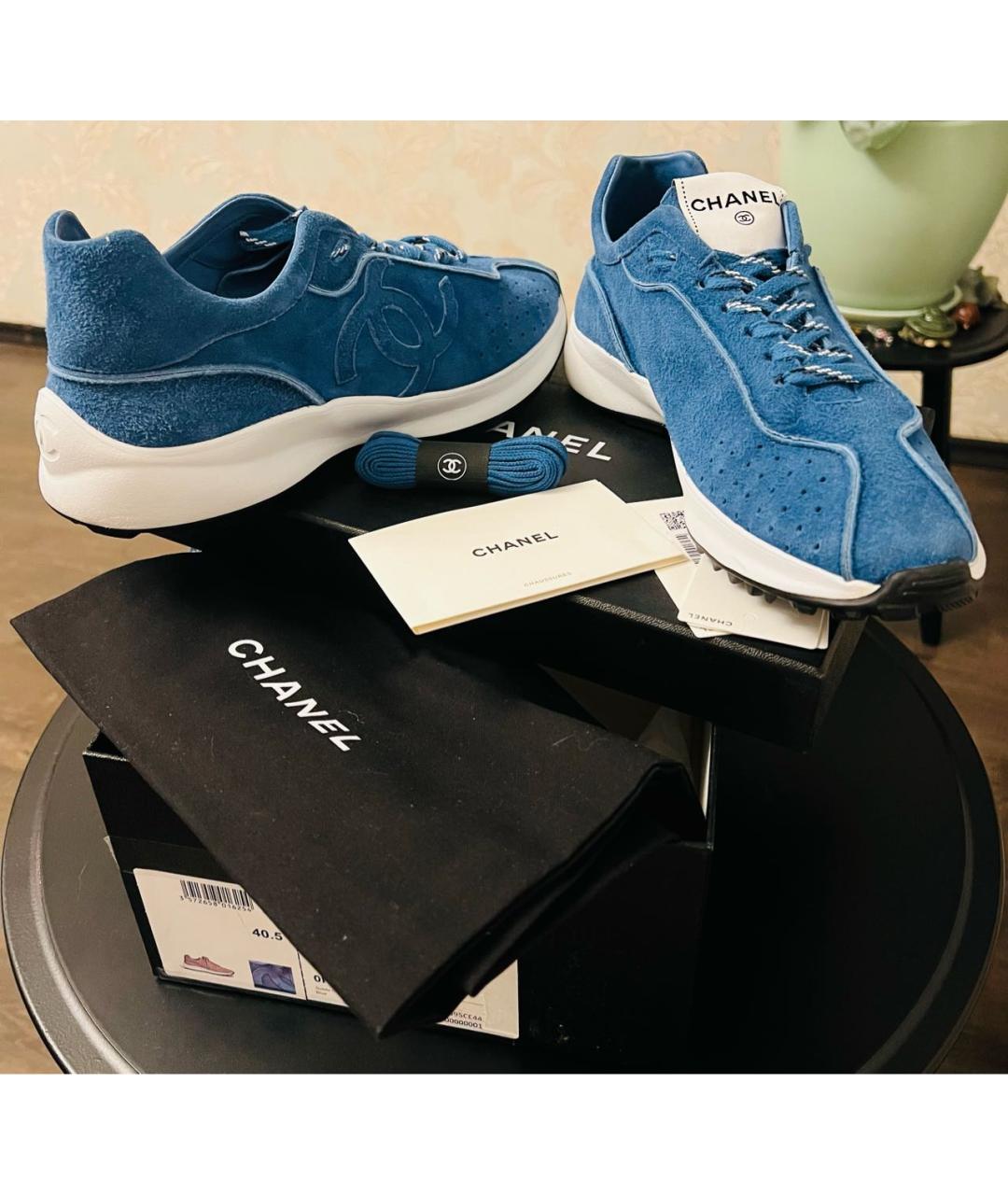 CHANEL Голубые замшевые кроссовки, фото 7